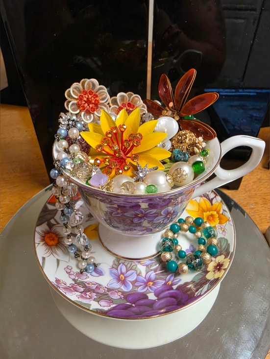 Other - Hand Crafted Upcycled Jewelry Teacup Decor